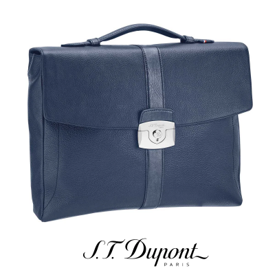S.T. Dupont Line D dark blue leather gusset briefcase